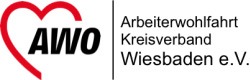 Logo der AWO Wiesbaden ein rotes Herz mit dem Schriftzug AWO in der Mitte und rechts daneben steht Arbeiterwohlfahrt Kreisverband Wiesbaden e.V.