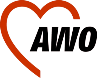 Logo der AWO Wiesbaden, ein rotes Herz mit AWO in der Mitte