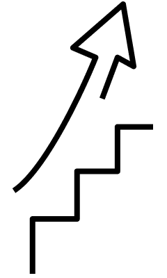 Minimalistische Illustration einer Treppe mit einem aufsteigenden Pfeil, die symbolisch für beruflichen Aufstieg und persönliche Entwicklung steht